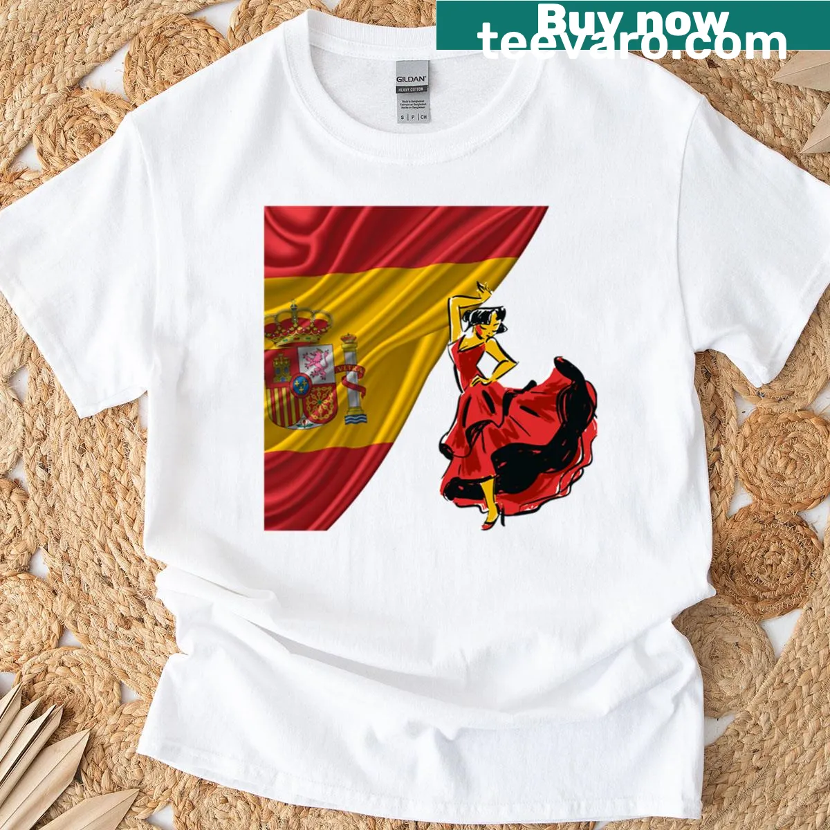 Typographic design celebrating Spain on a casual T-shirt. — on a men's t-shirt