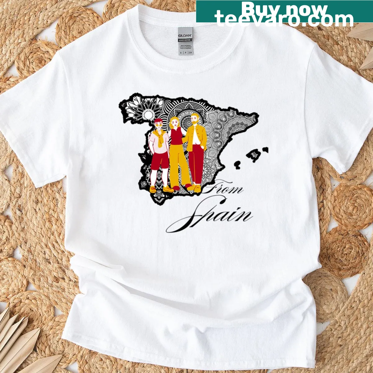 T-shirt celebrating the culture and spirit of Spain with illustrative elements. — on a men's t-shirt