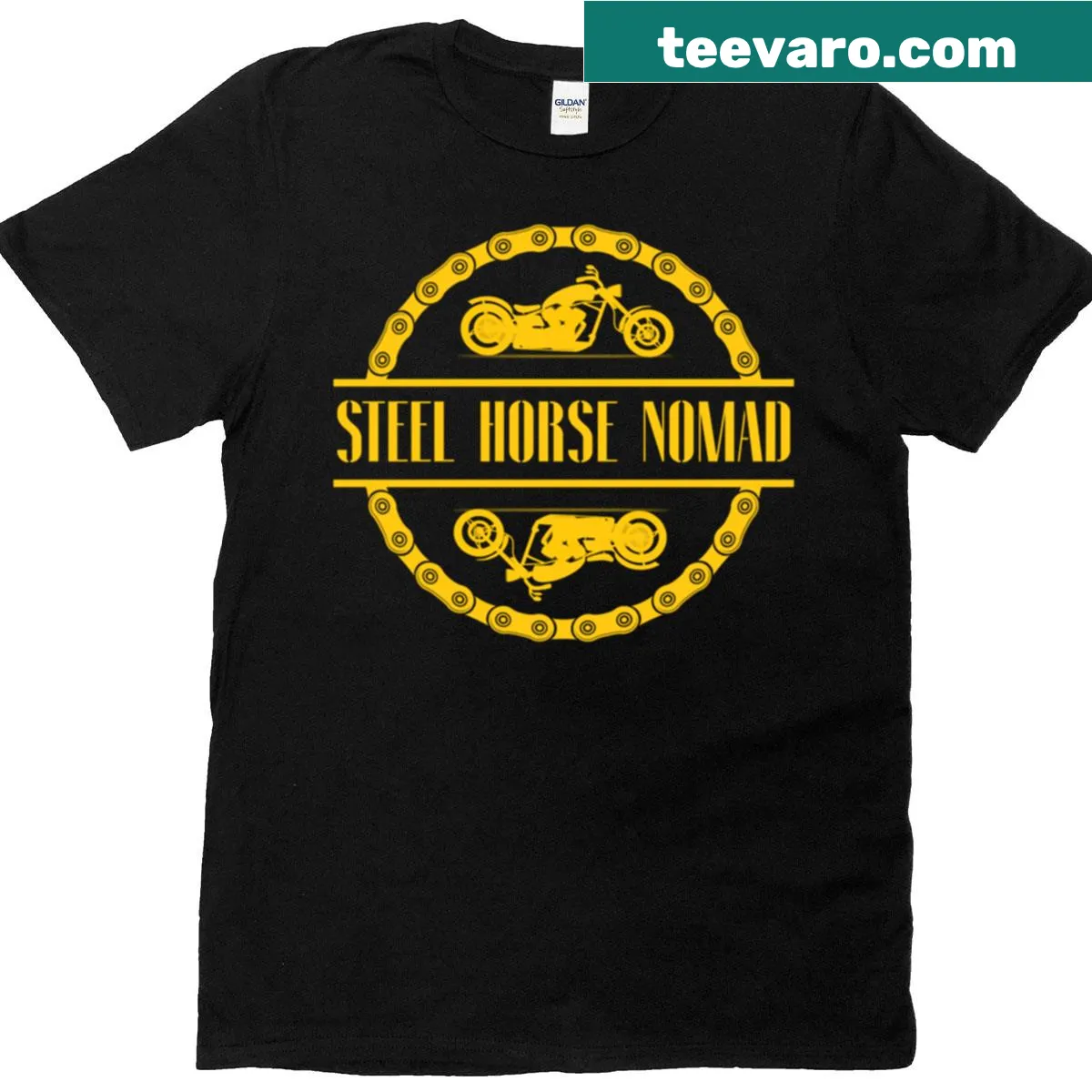 Motorcycle graphic on Steel Horse Nomad T-shirt — on a men's t-shirt