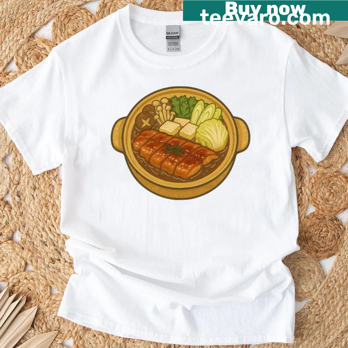 Illustration of sukiyaki hot pot with beef and vegetables — on a men's t-shirt
