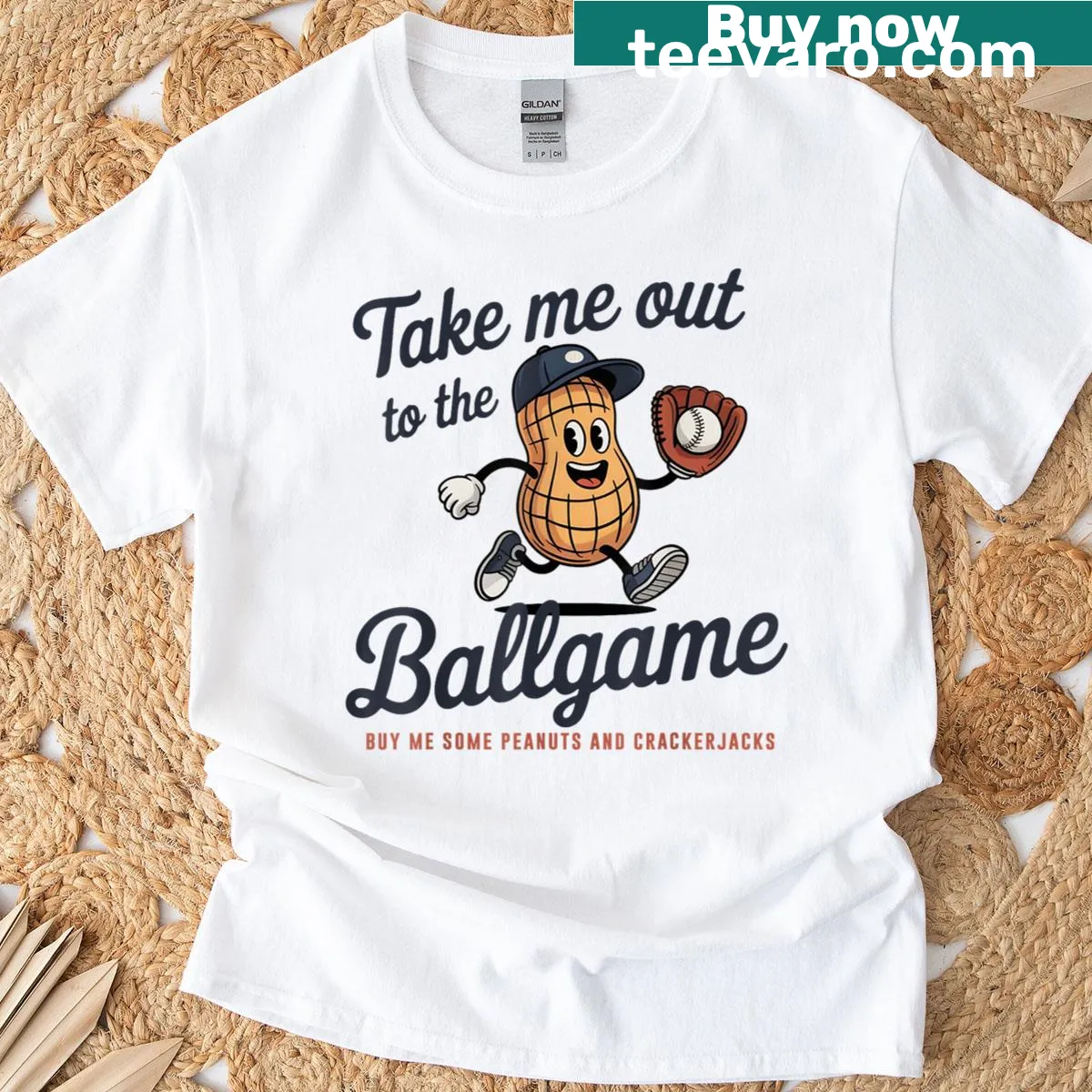 Playful baseball-themed shirt with lyrics from a classic tune — on a men's t-shirt