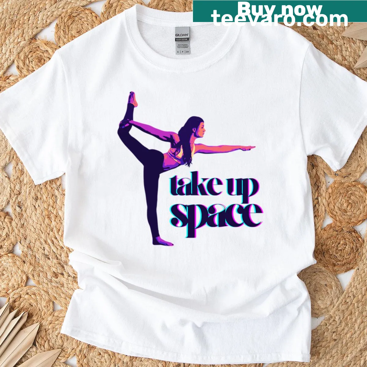 Bold yoga pose illustration on a women's t-shirt — on a men's t-shirt