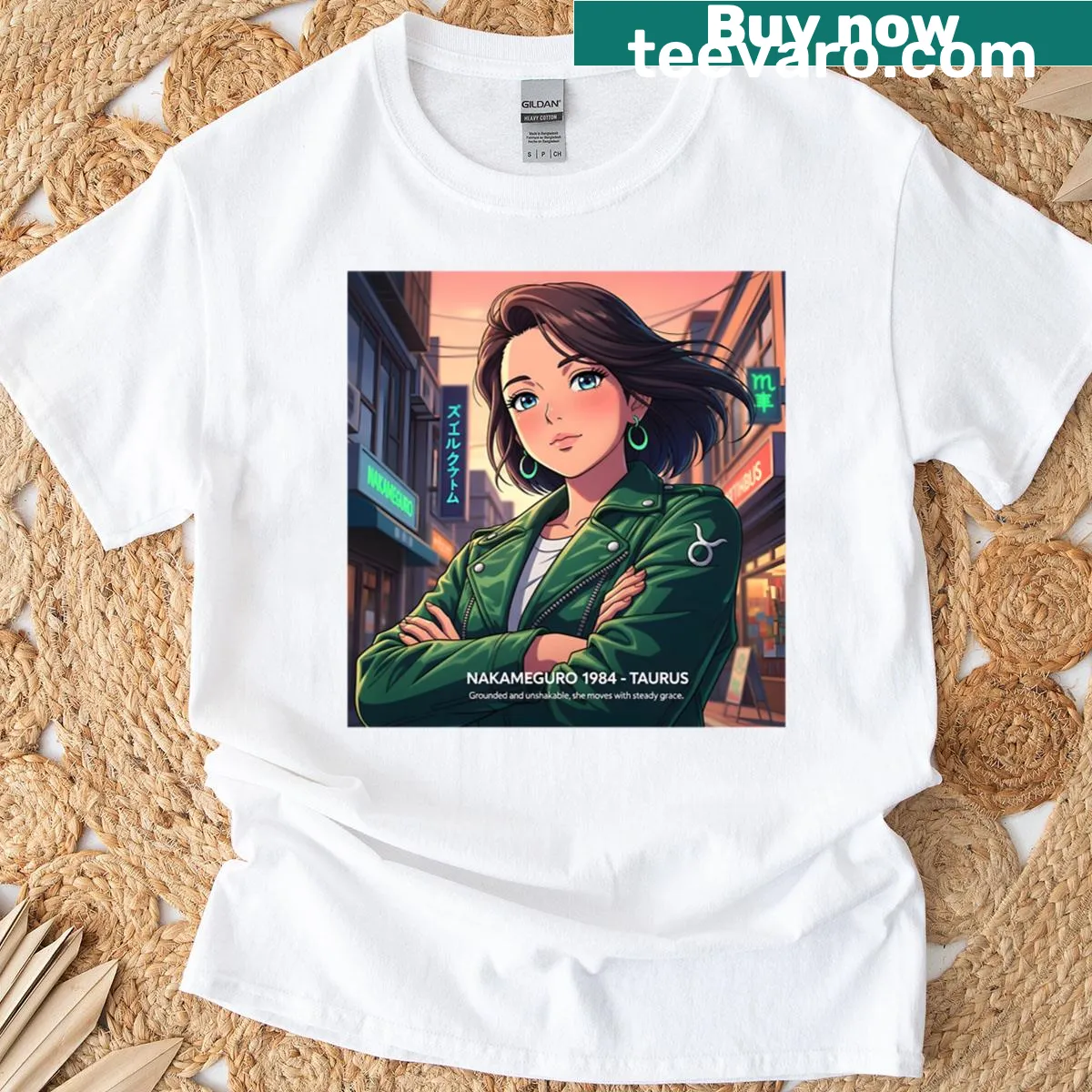 Elegant Taurus-themed t-shirt inspired by Nakameguro style — on a men's t-shirt