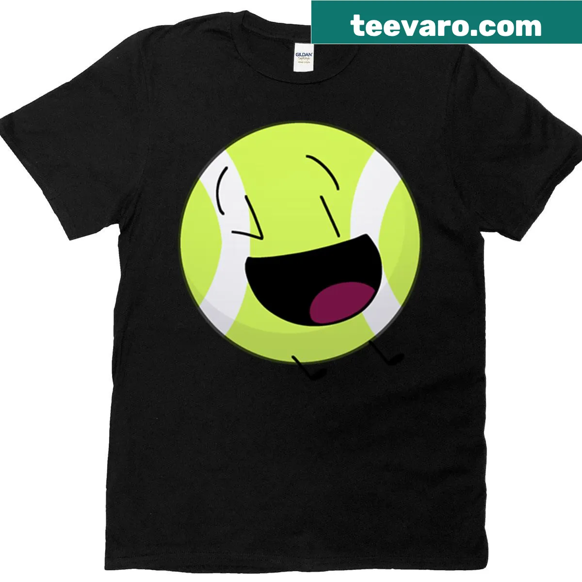 Cartoon tennis ball t-shirt for tennis enthusiasts and fans — on a men's t-shirt