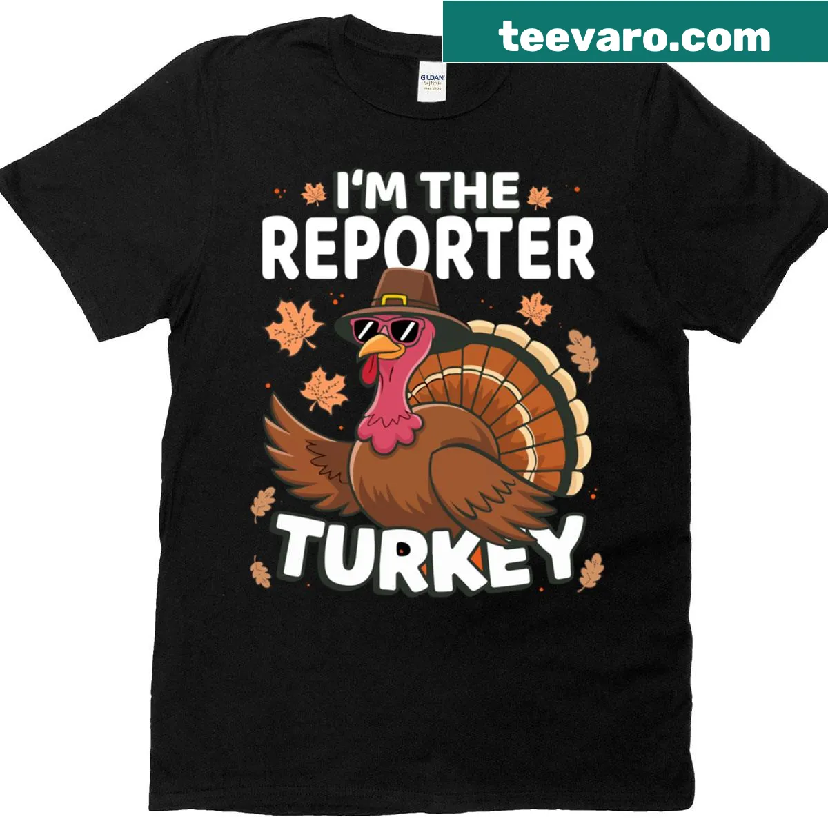Funny Thanksgiving T-shirt with turkey and 'I'm the Reporter' text — on a men's t-shirt