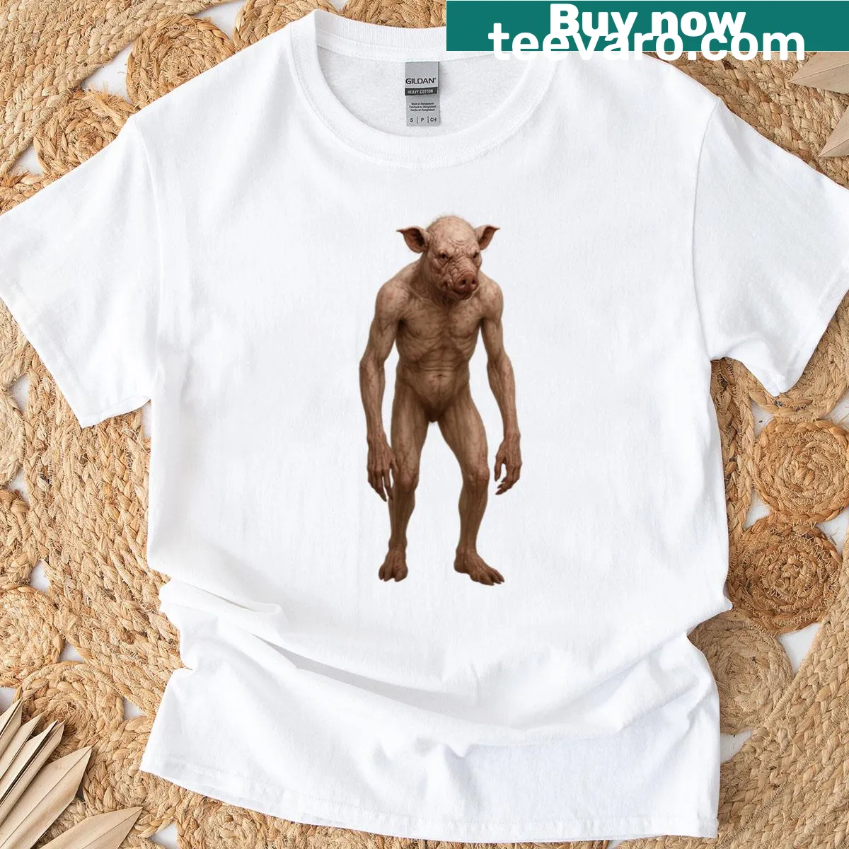 Horror-themed t-shirt featuring 'Swine-thing' illustration from The House on the Borderland — on a men's t-shirt