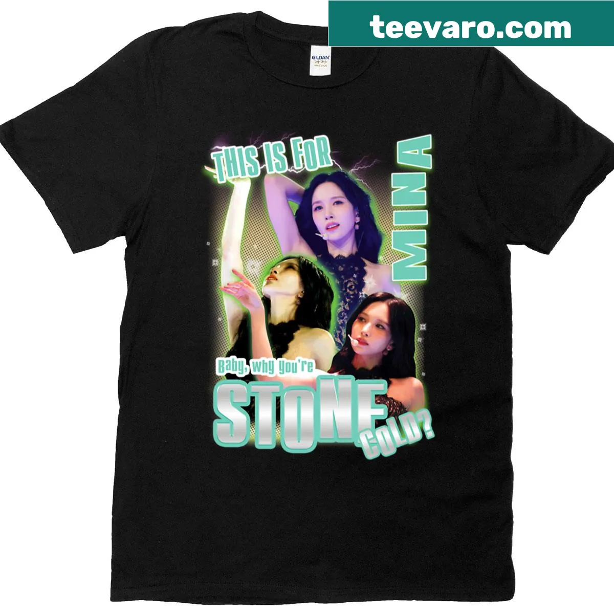 Trendy typography T-shirt featuring Mina Kpop design — on a men's t-shirt