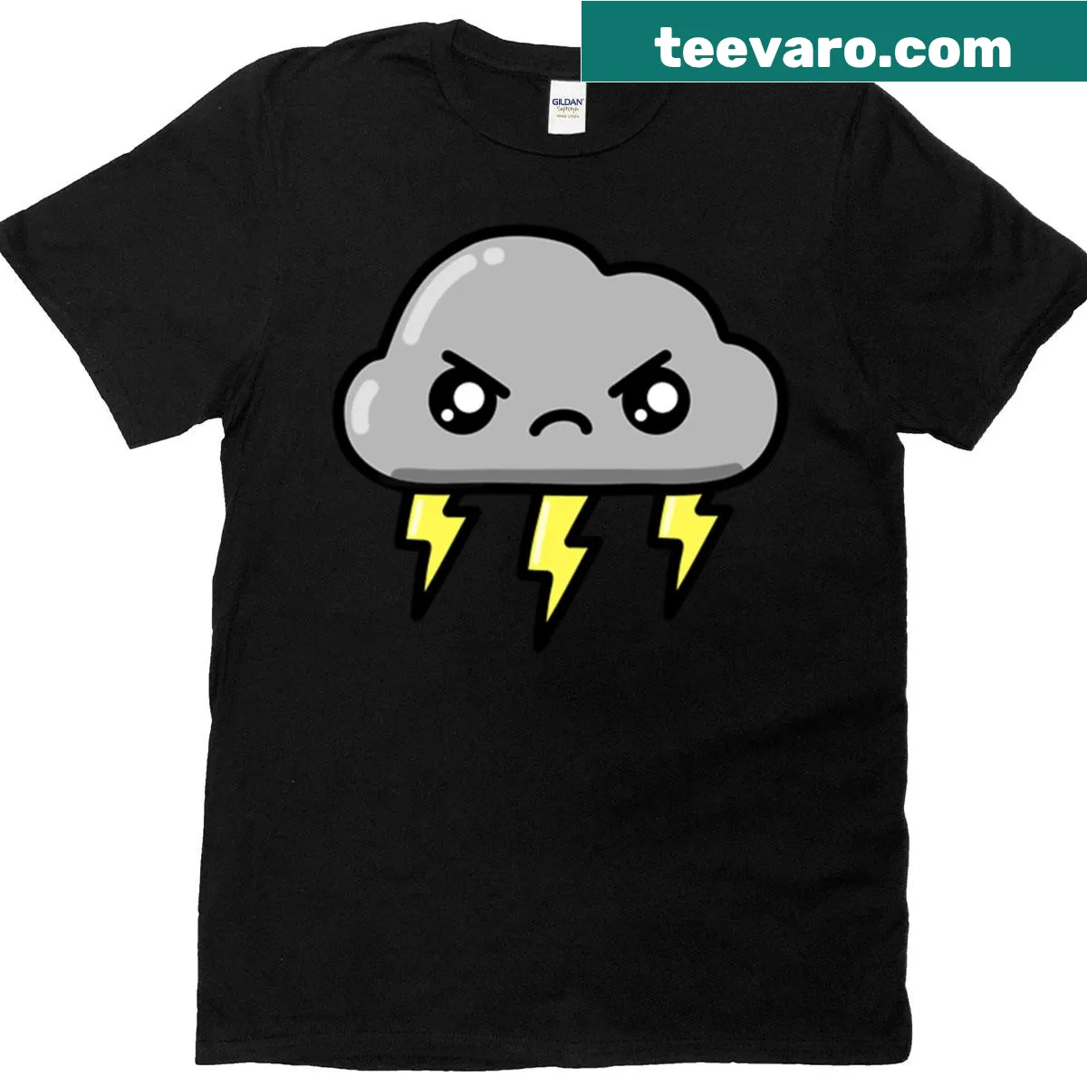 Artistic t-shirt featuring a whimsical thunder cloud design. — on a men's t-shirt