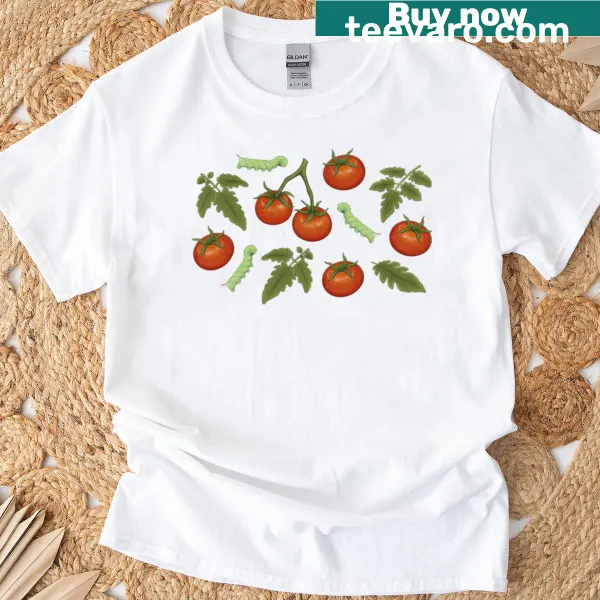 Illustration of tomato hornworm caterpillars on a T-shirt