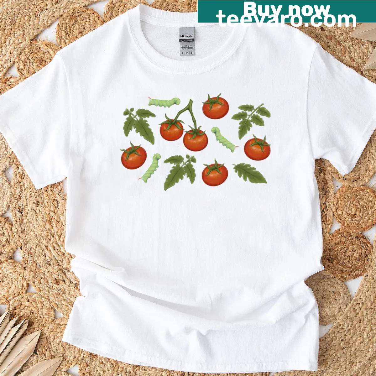 Illustration of tomato hornworm caterpillars on a T-shirt — on a men's t-shirt