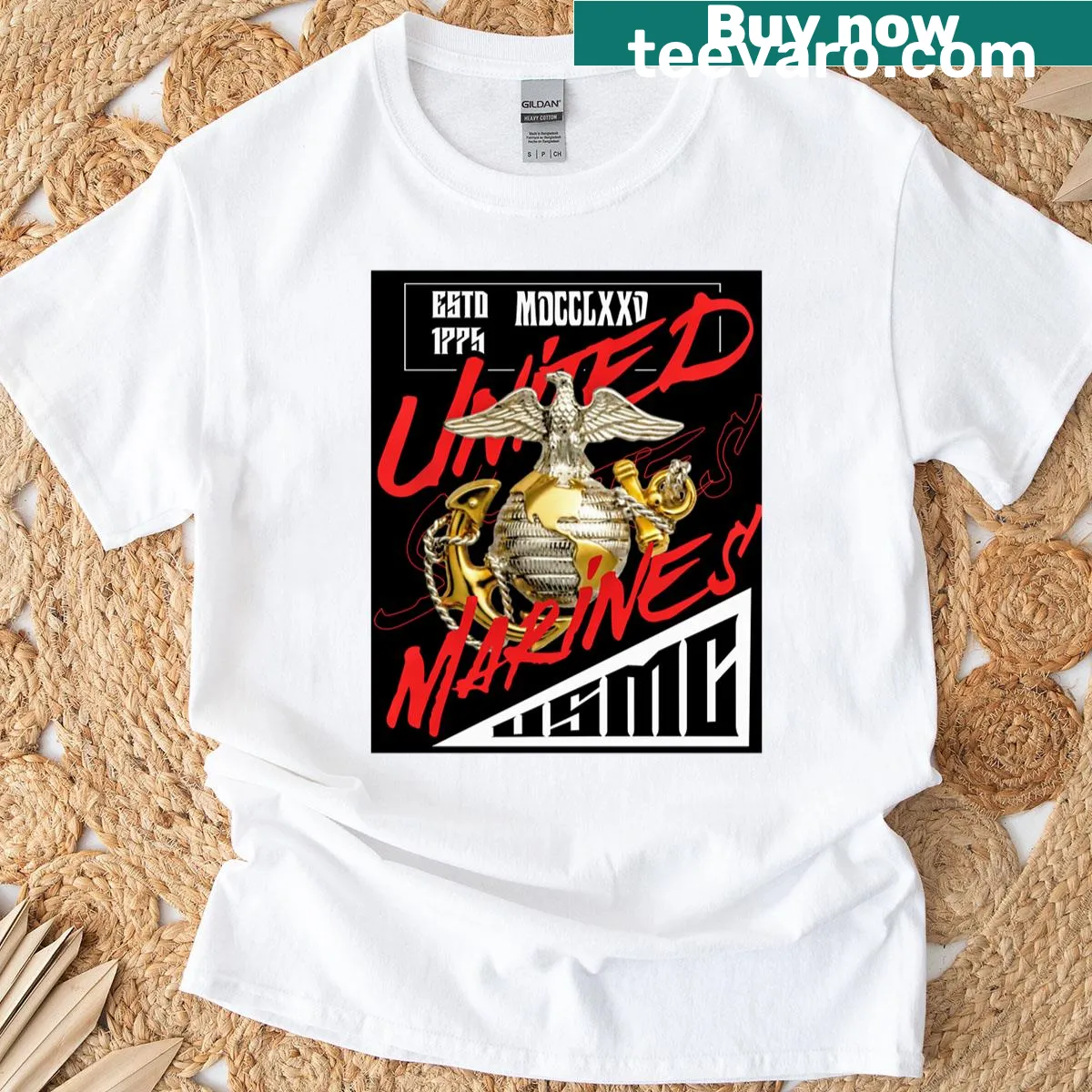 United States Marine Corps emblem t-shirt — on a men's t-shirt