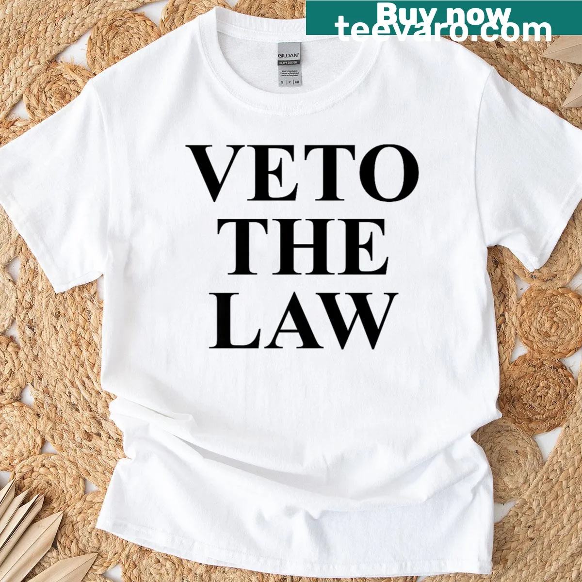 Bold text graphic stating 'Veto The Law No Kings In America' on an anti-fascism t-shirt — on a men's t-shirt