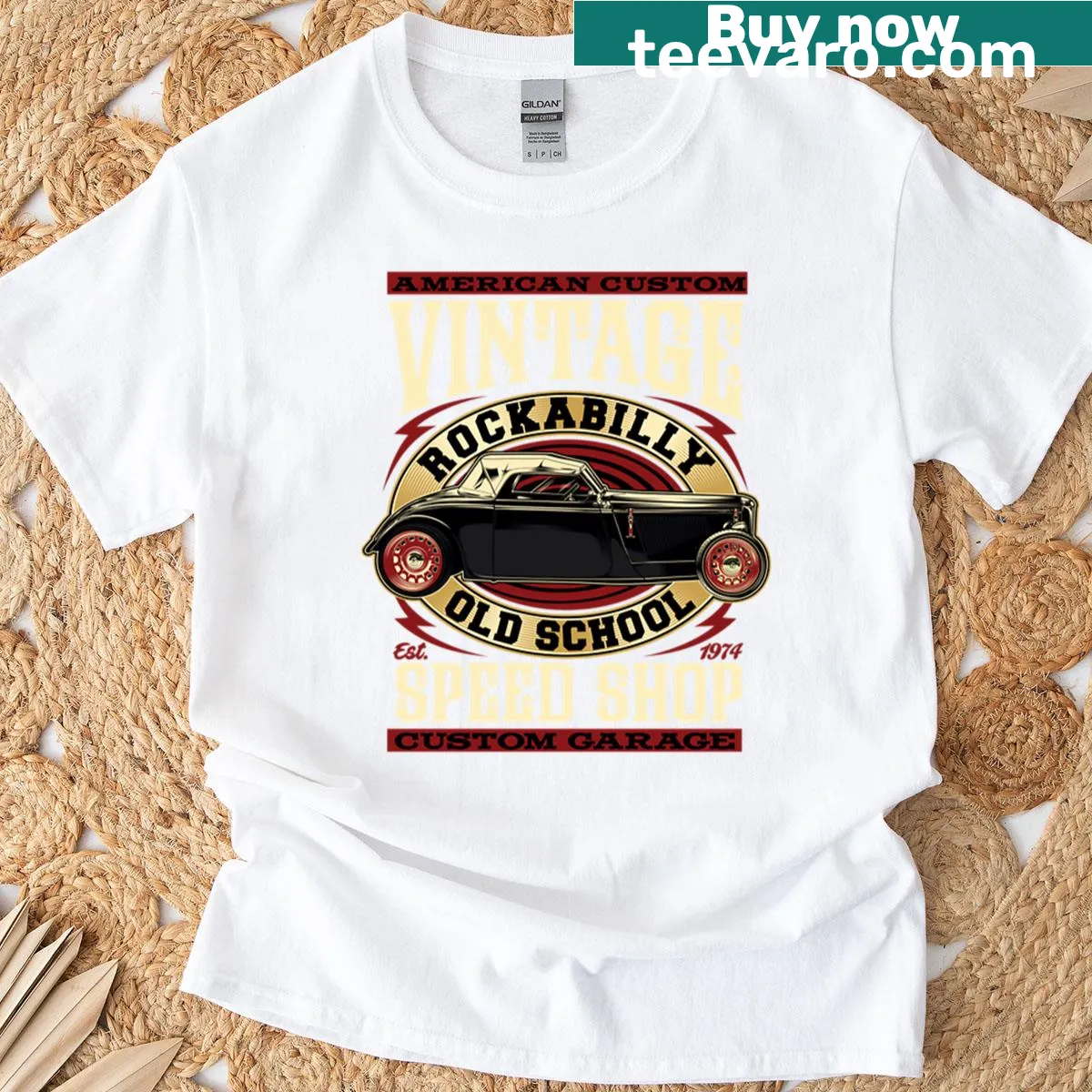 Vintage American car graphic on a distressed T-shirt — on a men's t-shirt