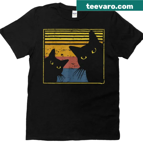 Vintage design featuring a playful black cat on a T-shirt