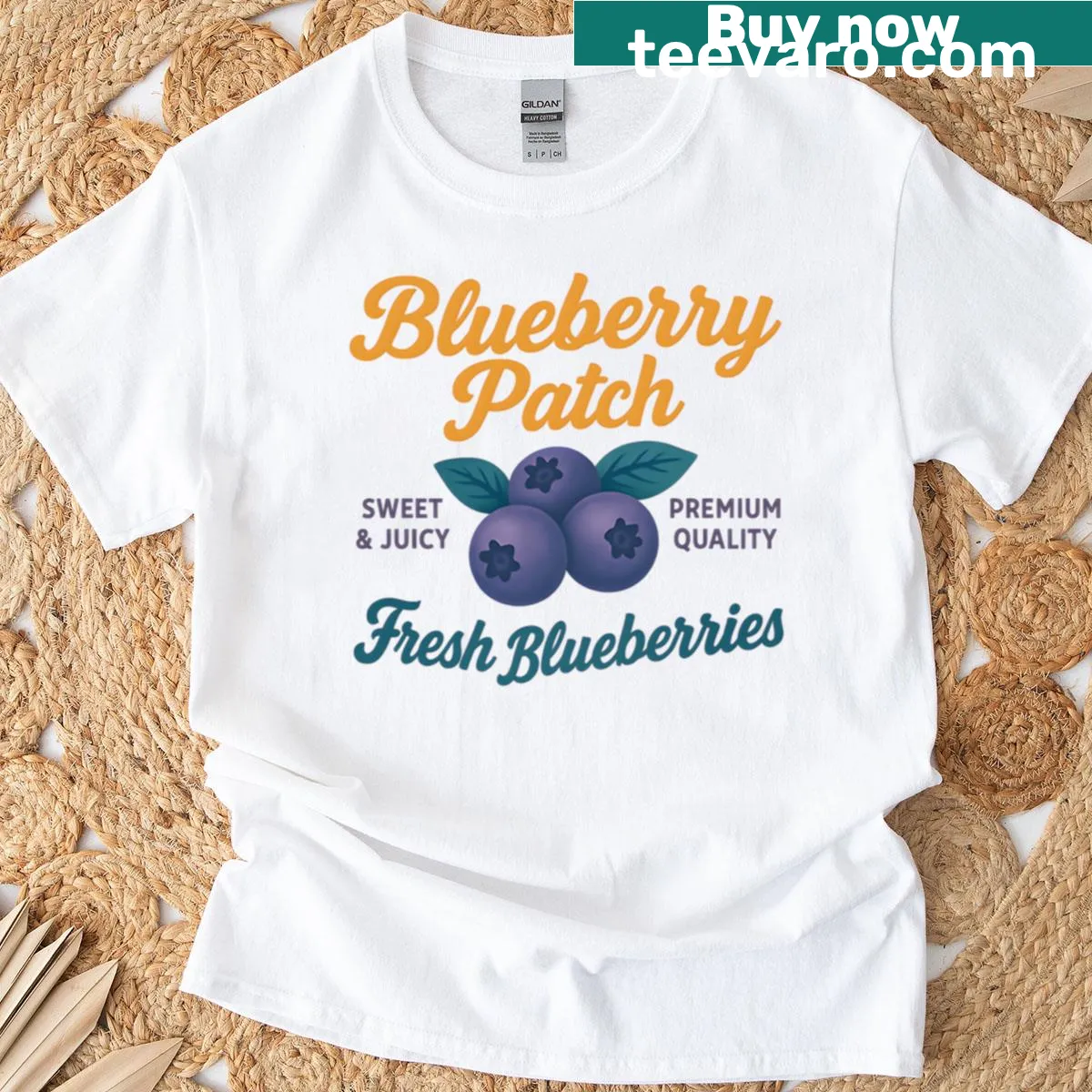 Vintage blueberry fruit graphic on t-shirt — on a men's t-shirt
