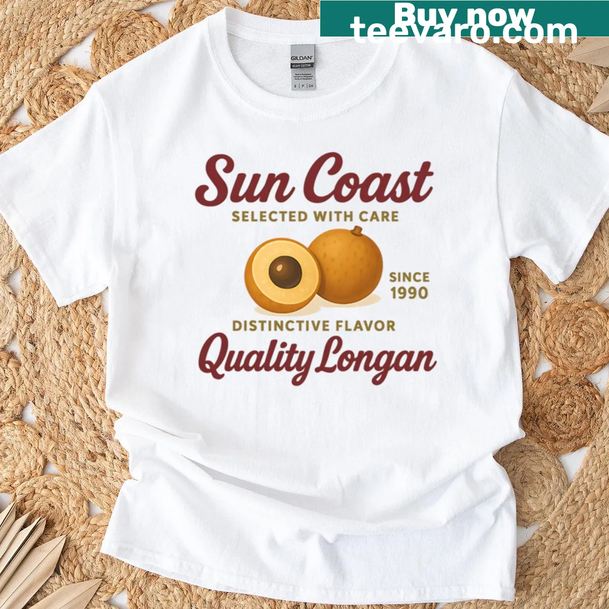 Vintage longan fruit graphic on t-shirt — on a men's t-shirt