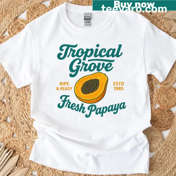 Vintage-style T-shirt featuring a distressed illustration of a papaya