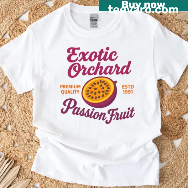 Vintage-style T-shirt with a distressed passionfruit graphic