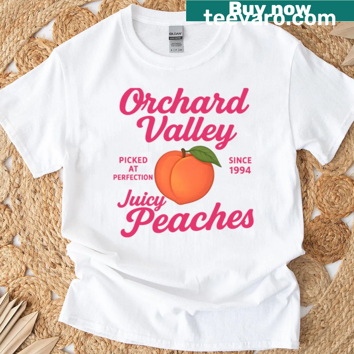 Vintage peach illustration on a distressed t-shirt — on a men's t-shirt