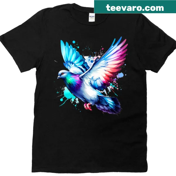 Watercolor graphic of a flying pigeon on T-shirt