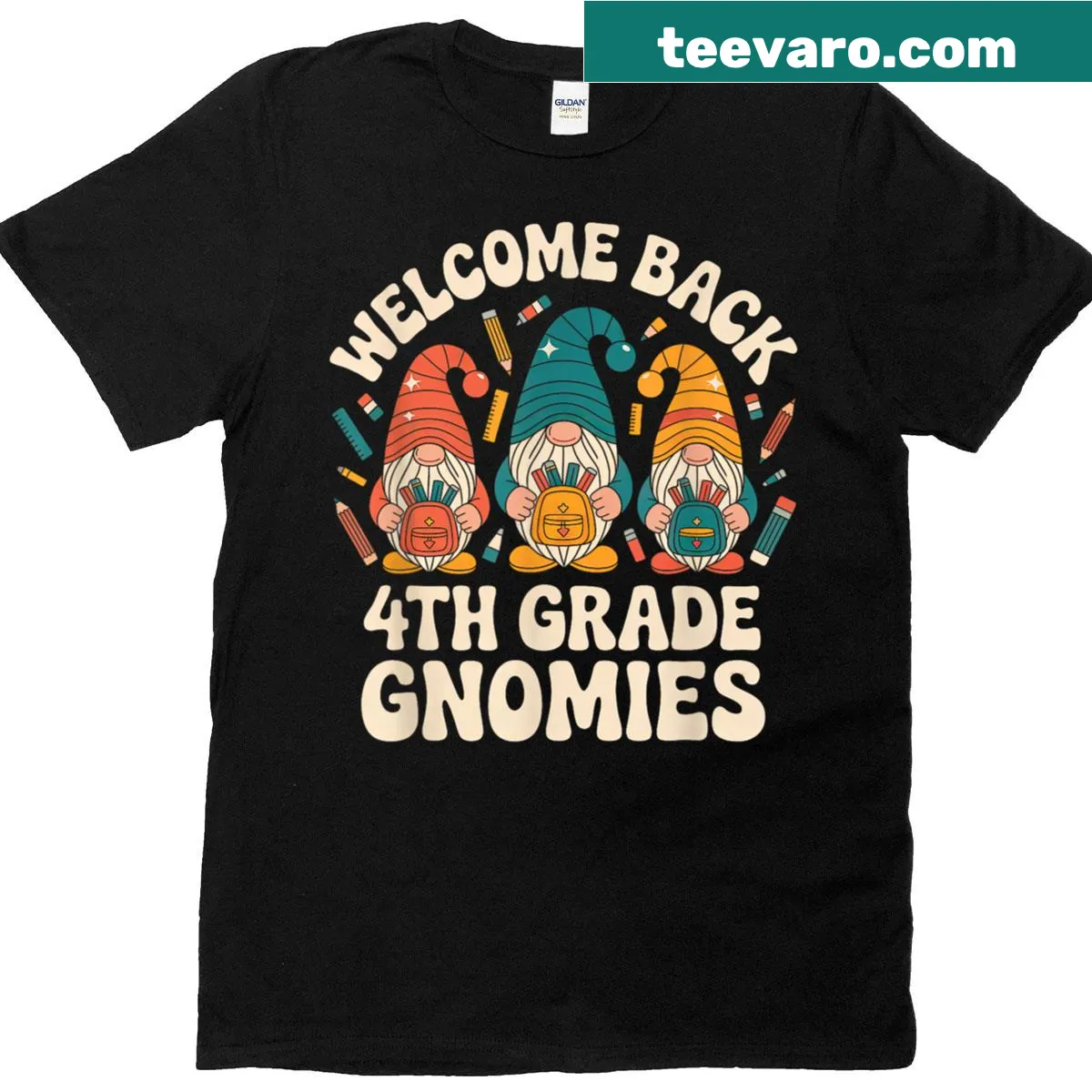 T-shirt with three cartoon gnomes for back-to-school — on a men's t-shirt