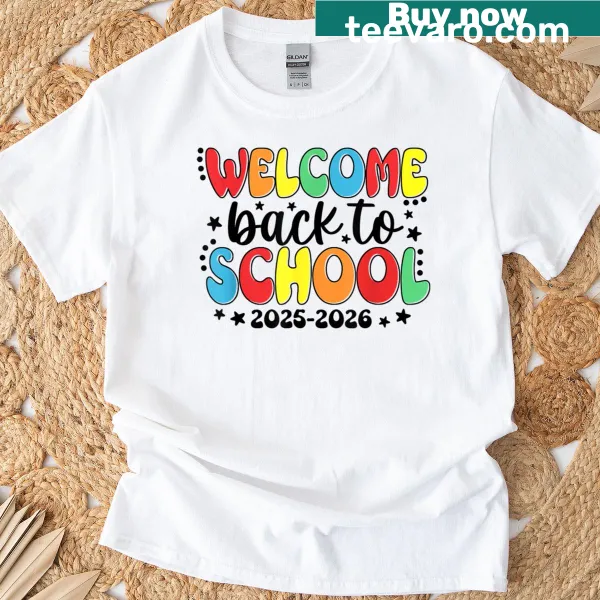 Happy first day of school shirt with welcoming illustrations
