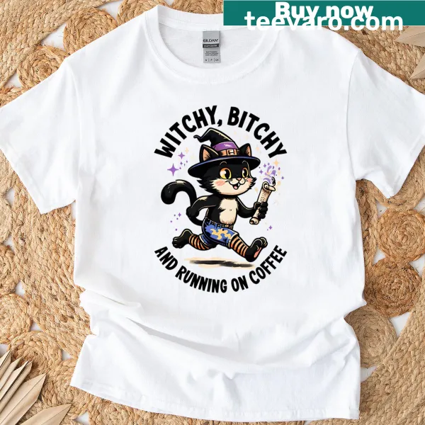 Cute black cat in Halloween hat graphic
