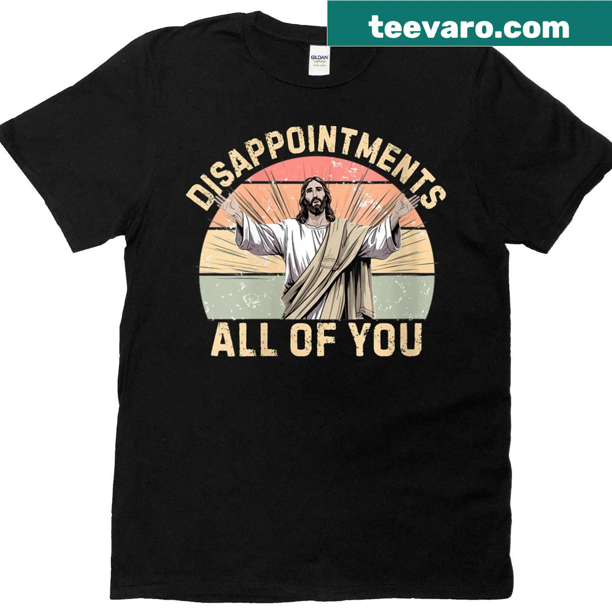 Funny Christian t-shirt with humorous text about disappointments — on a men's t-shirt