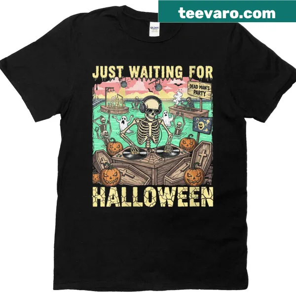 Funny t-shirt featuring a dancing skeleton in Halloween style