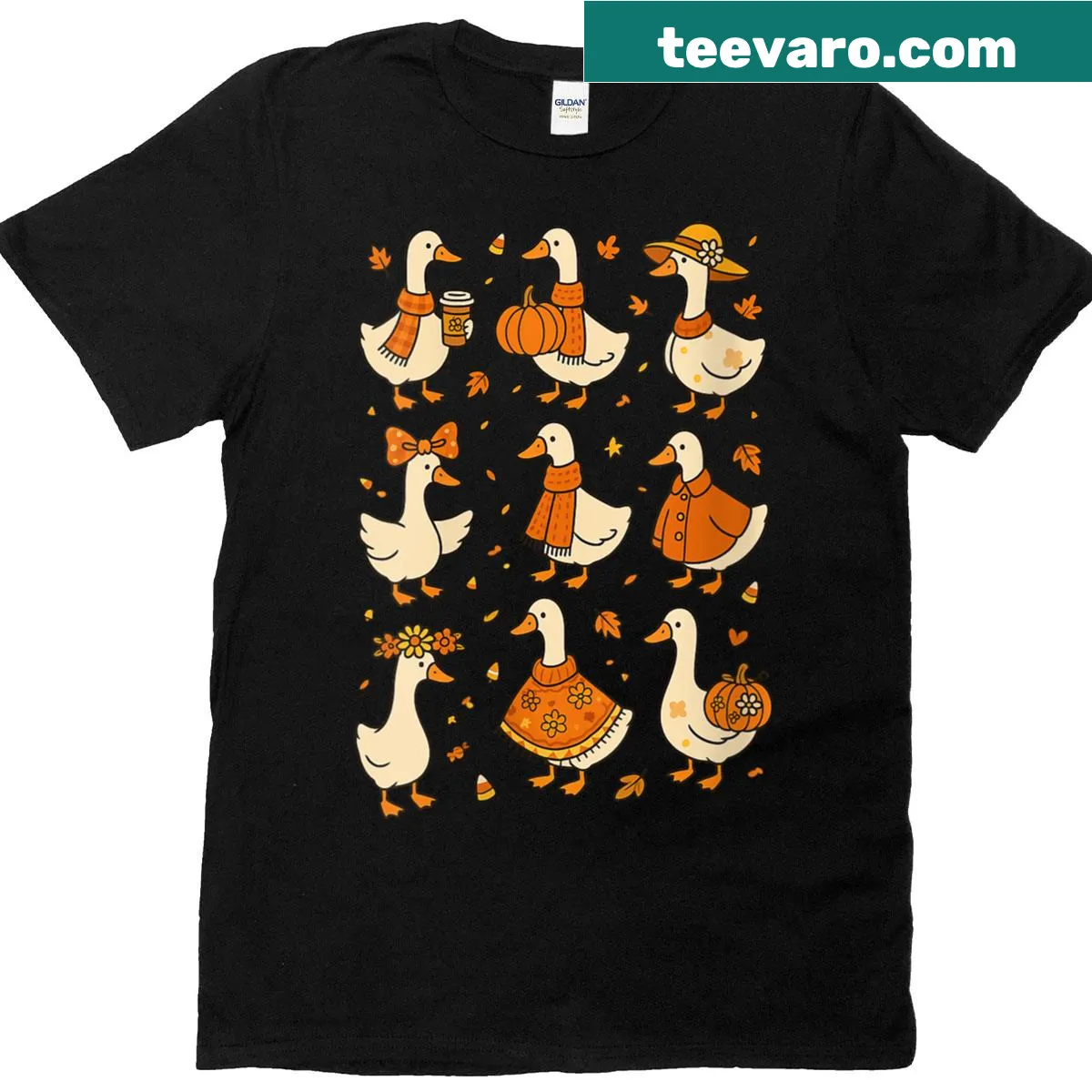 Cute vintage-style T-shirt with a preppy goose design for autumn — on a men's t-shirt