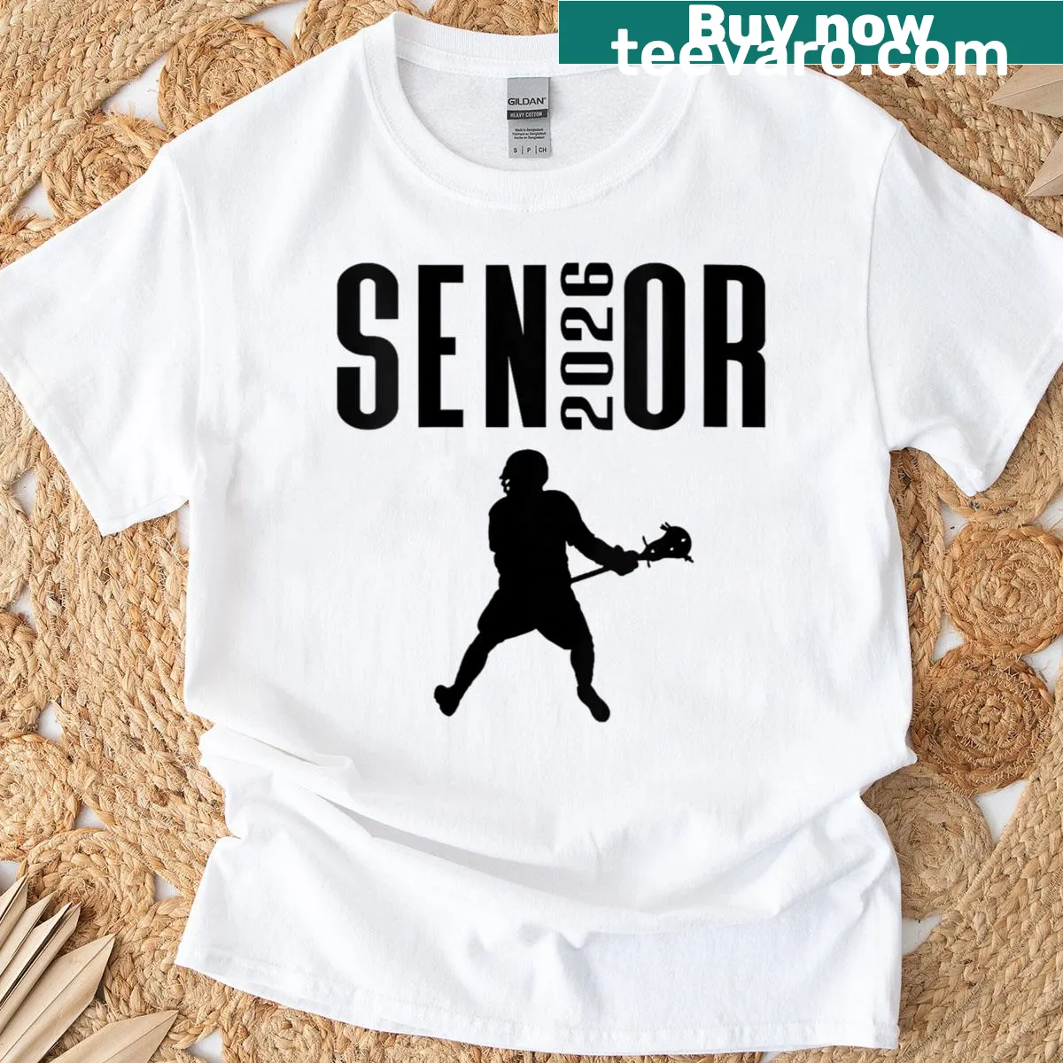 Graduation T-shirt featuring a lacrosse silhouette design for the class of 2026 — on a men's t-shirt