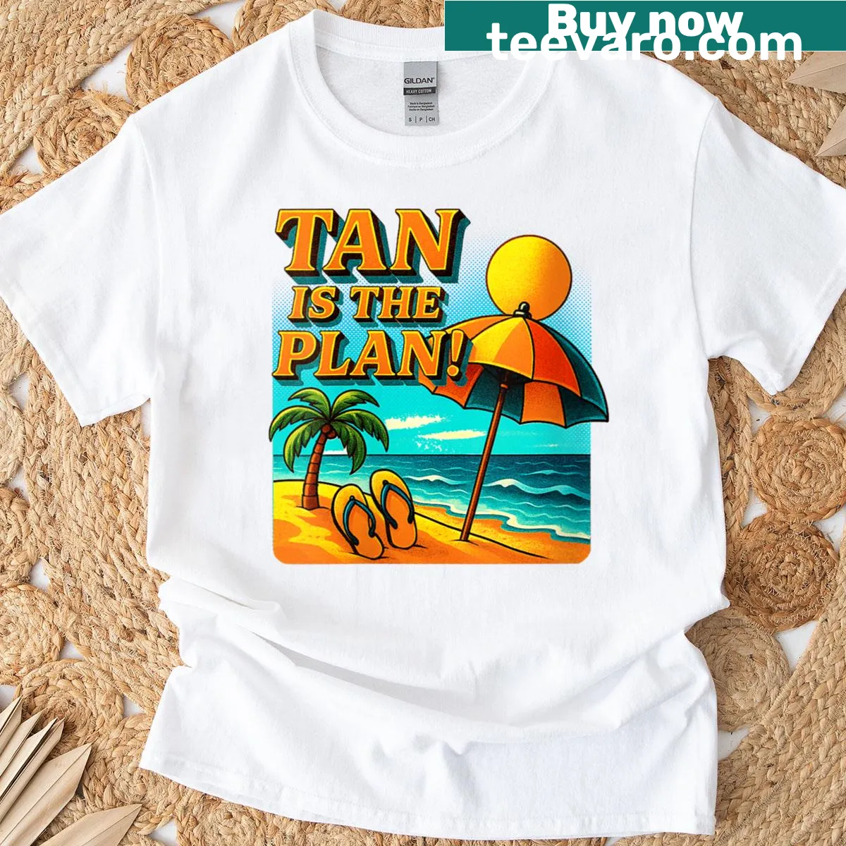 Retro sunset beach t-shirt for summer vacations — on a men's t-shirt