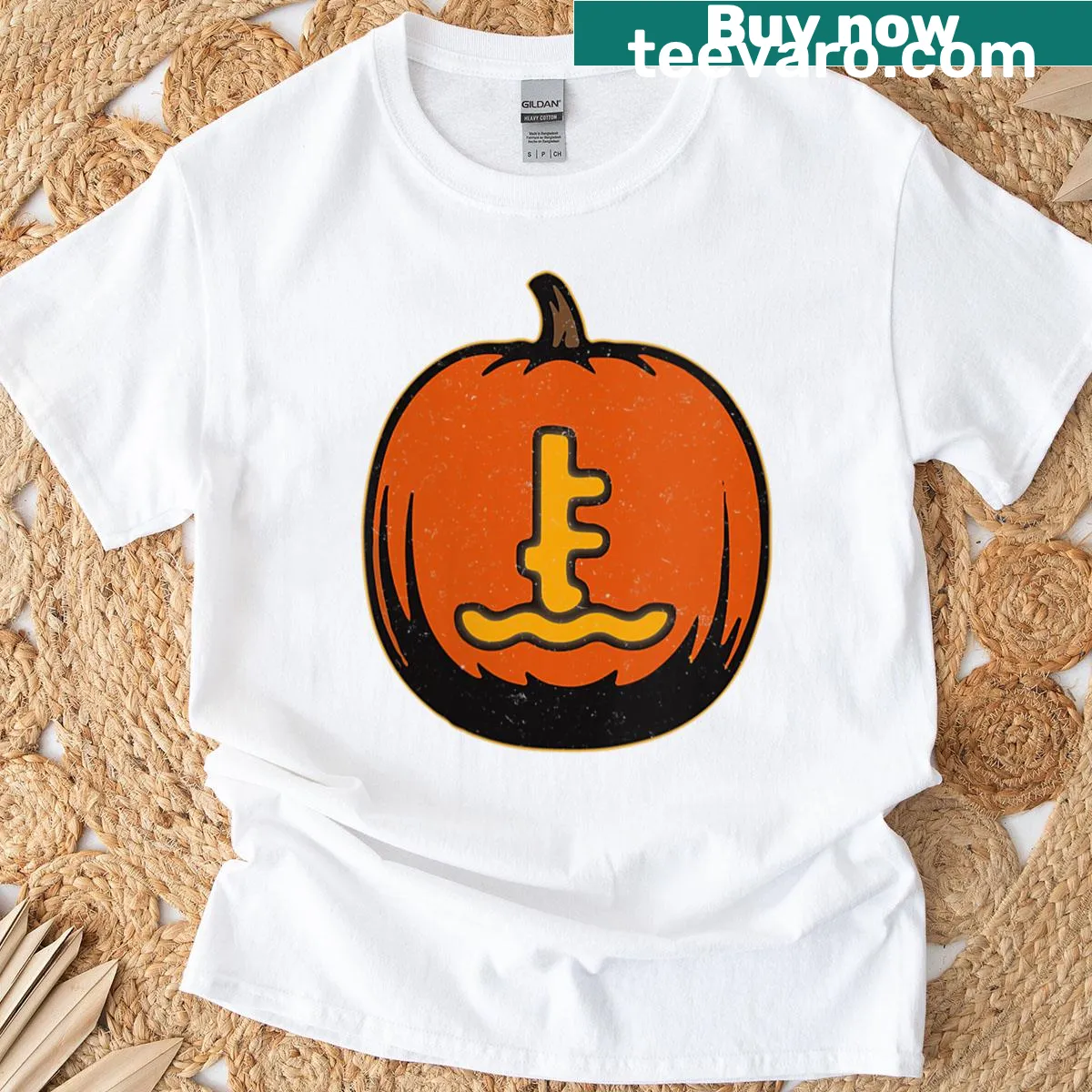 Funny Halloween pumpkin t-shirt with car warning lights illustration — on a men's t-shirt