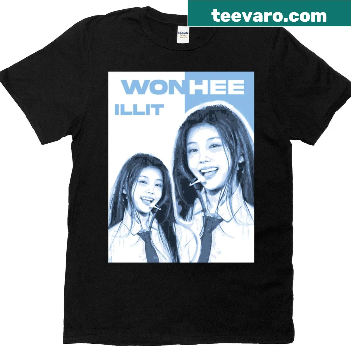 T-shirt featuring the phrase 'Wonhee Illit' in simple typography. — on a men's t-shirt