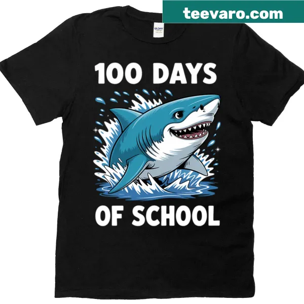 Illustrated funny shark design for 100th day of school