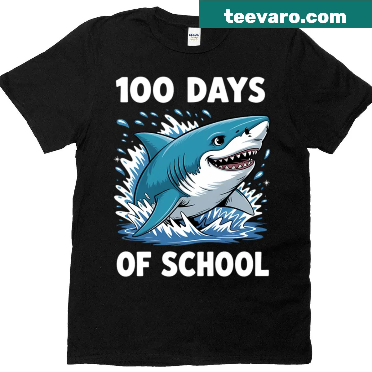 Illustrated funny shark design for 100th day of school — on a men's t-shirt