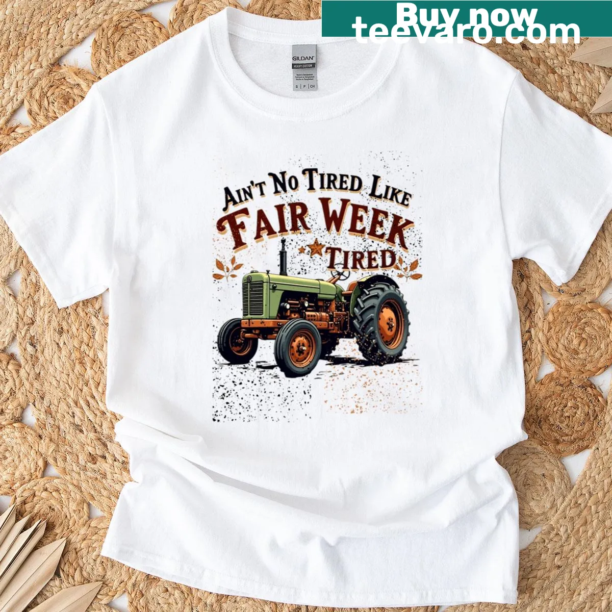 Vintage distressed t-shirt about fair week tiredness — on a men's t-shirt
