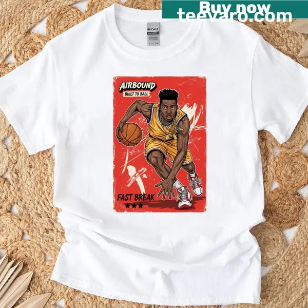 Basketball hustle illustration on a fast break-themed T-shirt