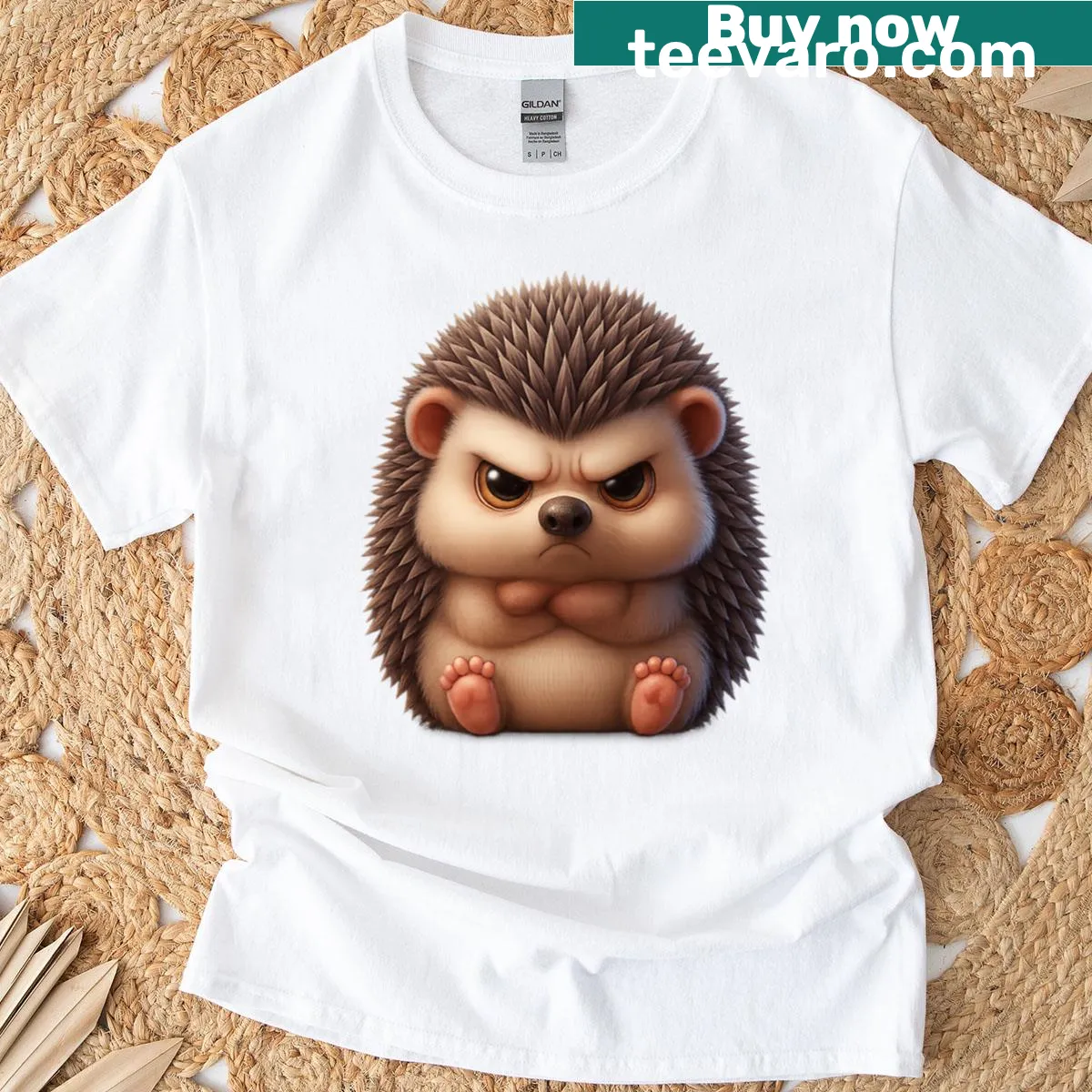 Ultra-realistic angry hedgehog graphic t-shirt — on a men's t-shirt