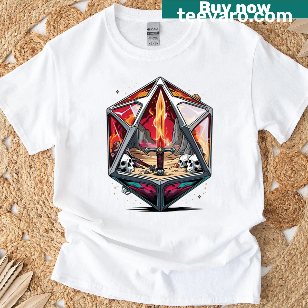 Barbarian-themed graphic featuring dice for tabletop gaming enthusiasts. — on a men's t-shirt