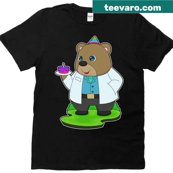 Funny bear doctor graphic on a birthday T-shirt for kids