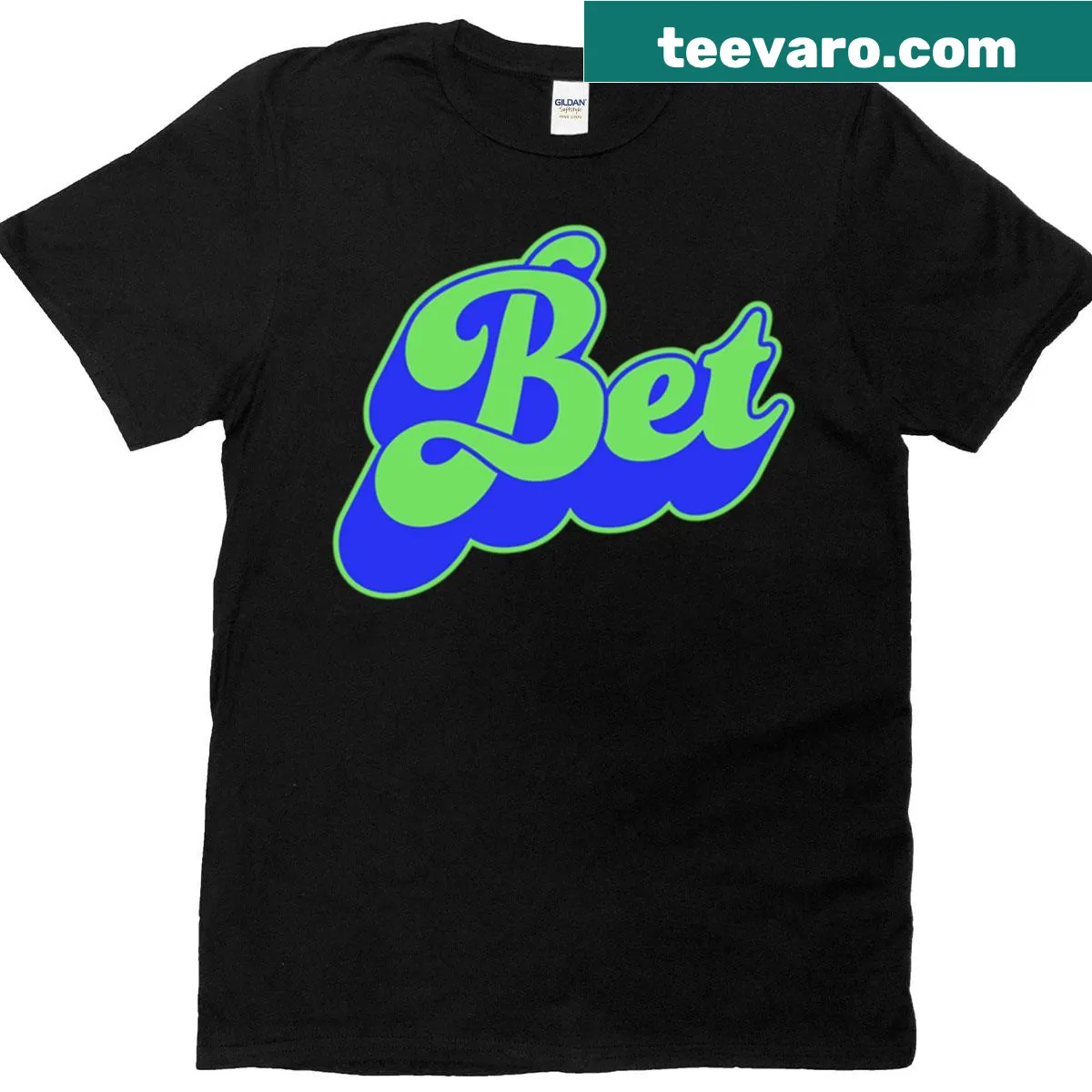 Minimalist retro graphic on a Gen Z slang-themed T-shirt — on a men's t-shirt