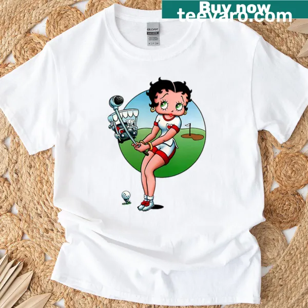 Oversized t-shirt with Betty Boop cartoon character ready to golf