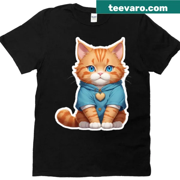 Oversized T-shirt with a playful orange cat graphic