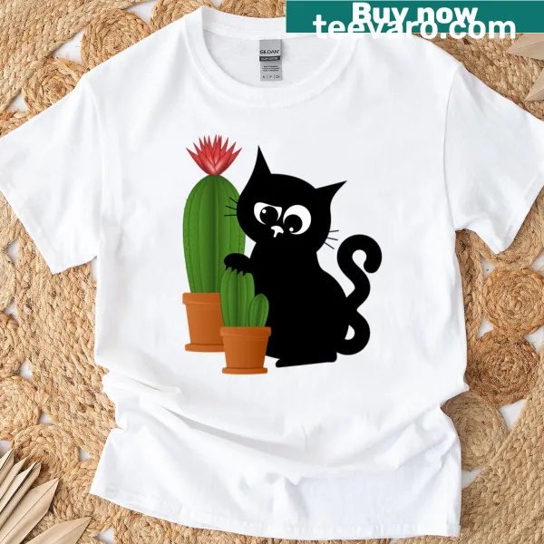 Cute illustration of a cactus cat among cacti