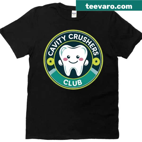Graphic T-shirt with 'Cavity Crushers Club' text