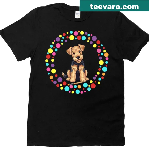 Airedale Terrier illustration featured on a festive t-shirt.