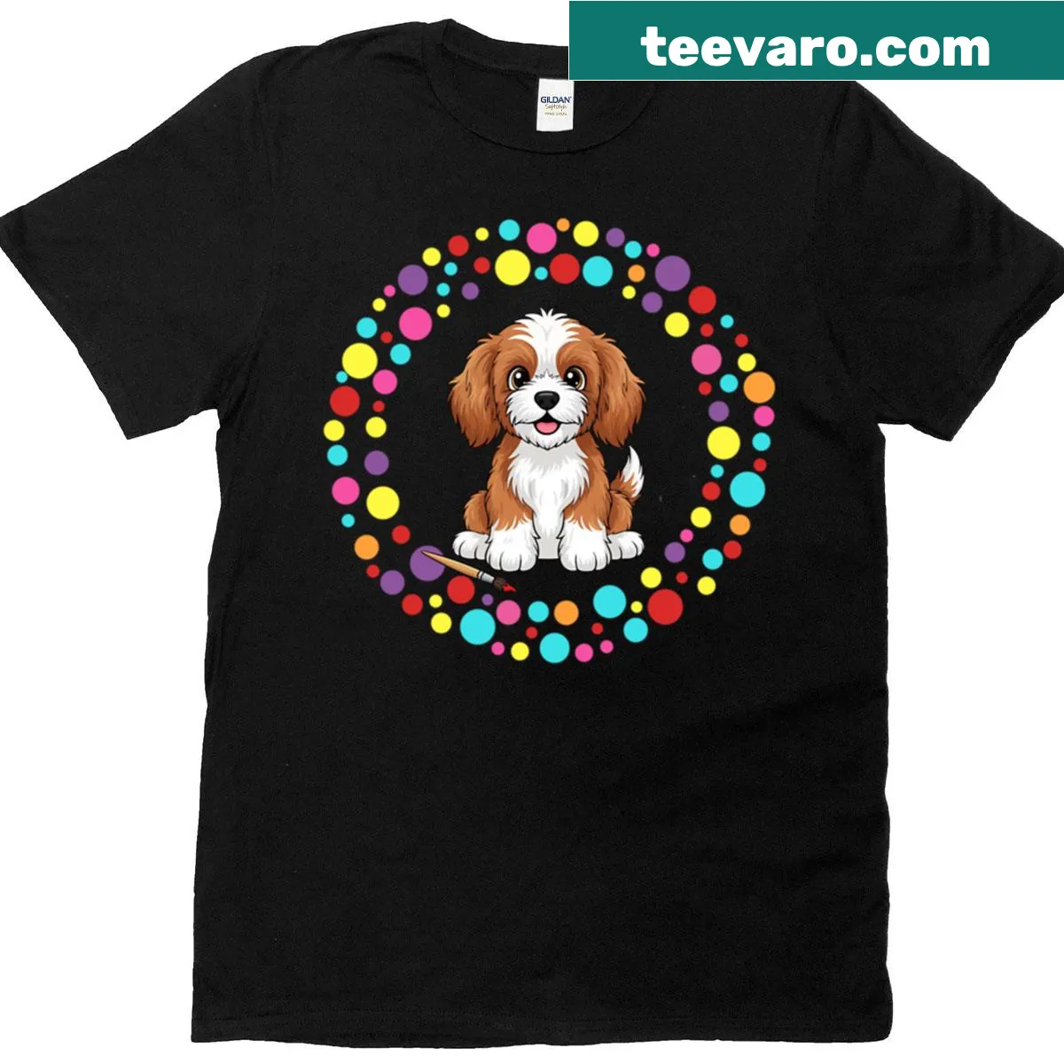 Cavoodle illustration t-shirt celebrating Dot Day — on a men's t-shirt