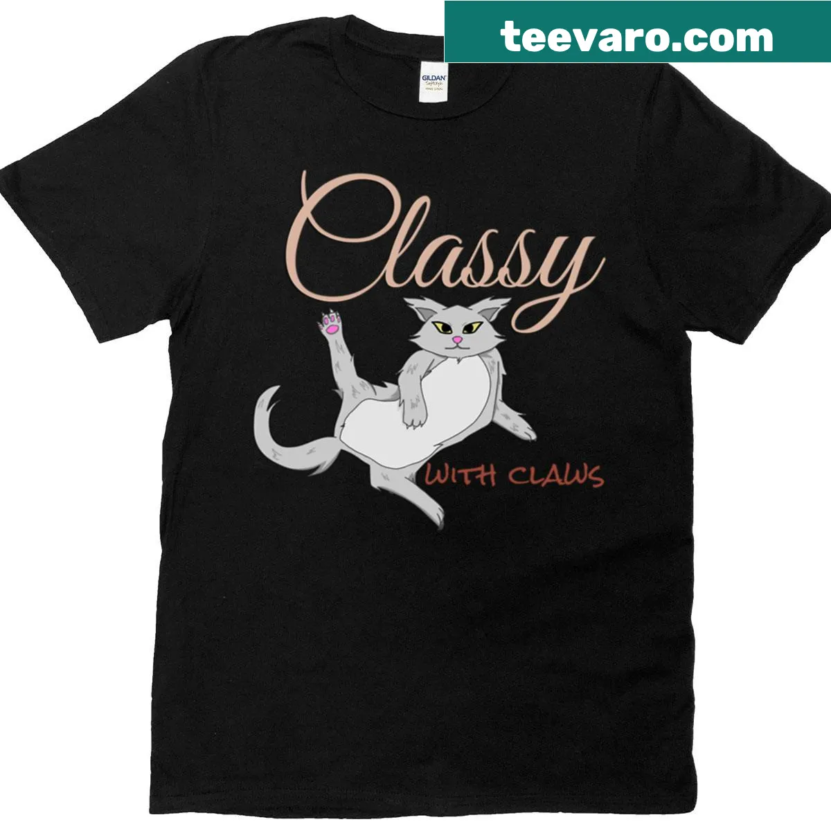 Cat graphic with claws and sassy text on premium T-shirt — on a men's t-shirt