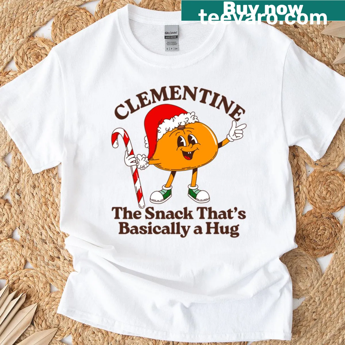 Clementine snack t-shirt with heartwarming text — on a men's t-shirt